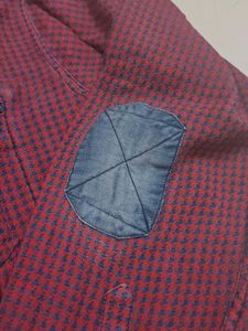 Burgundy Houndstooth Shirt with Denim Accents