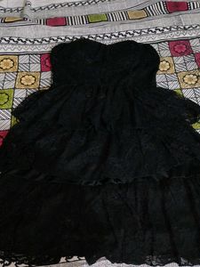 Black Strapless Ruffle Mini Dress
