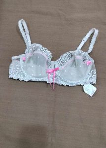 White Lace &amp; Pink Ribbon Bra