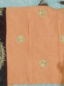 Heavy Embroidery Saree.... Peach And Brown Beautif