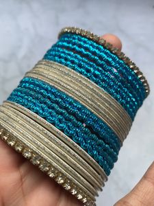 Blue And Whitish Silver Bangles