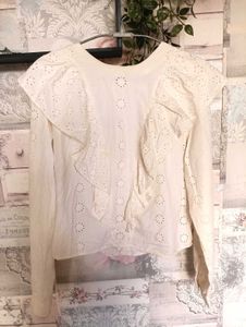 Cutwork white ruffle top
