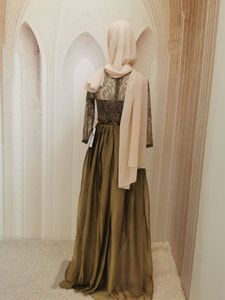 Elegant Olive Green Lace &amp; Chiffon Maxi Dress