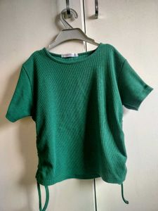 Green Ribbed Short Sleeve Top