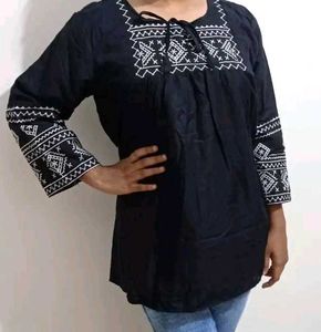 Black Short Kurti With White Embroidery
