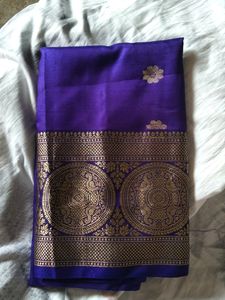 Silk Cotton Saree In Green And Purple