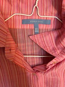ZARA Striped Pink Shirt Size L