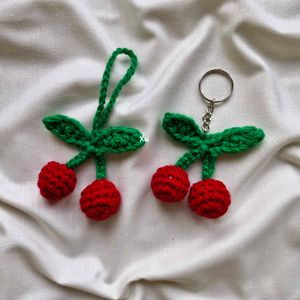 Crochet Cherry 🍒 Keychain Charm