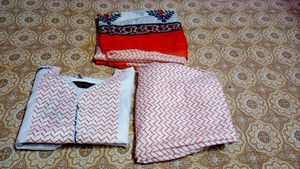 Pure Cotton Kurti Set With New Sare