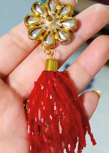 Earrings Red-Rub Crystal Tassel  (Red Stone Earrin