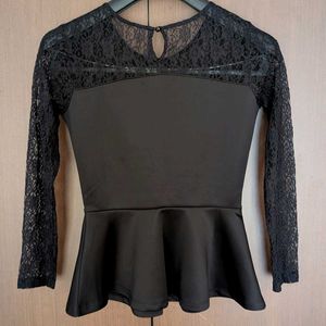 Brand New : Black Lace Sleeve Peplum Top