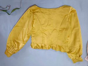 Chic Yellow Ruffle Long Sleeve Crop Top Blouse