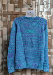 Blue Knit Cardigan Sweater