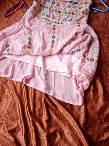 Pink Embroidered Peplum Palazzo Set