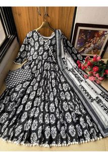 Black &amp; White Printed Anarkali Suit