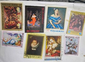Vintage Art paintings  8 Stamp Collection