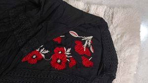 Floral Embroidered Black Top