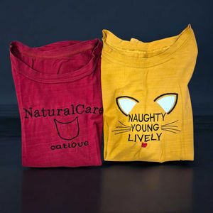 Exclusive Cat T-Shirt Combo: Red &amp; Yellow Graphic