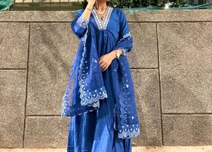 Partywear blue anarkali Trouser Dupatta Set 💙✨