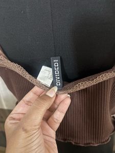 Brown Lace Trim Cami Top