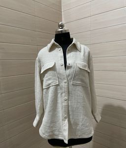 H&amp;M oversized pearl trim collared shirt/jacket
