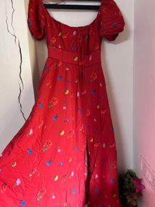 Floral Print Red Dress