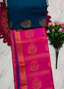 Elegant Mayil Blue Soft silk Saree