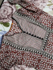 Indubindu Women Printed Red Cotton Kurta Set