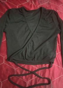 Black Long Sleeve Wrap Top