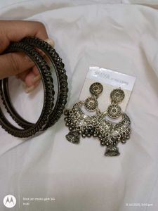 ethnic oxidised earrings and bangles combo