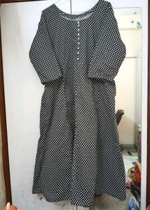 Black Bobby Print Frock Style Kurta