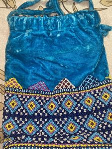 Blue Velvet Bead Embroidered Potli Bag