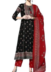Ethnic Black And Red Anarkali Kurta Set