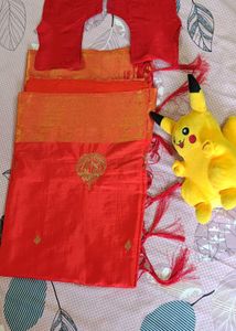 Elegant Orange Saree with Red blouse