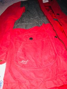 Levi&#39;s Red &amp; Grey Hooded Jacket