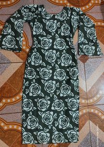 olive colour rose print cotton kurti with bell sle
