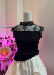 Lace Trim Ribbed Knit Top