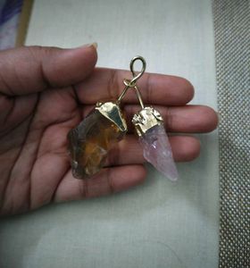 Raw Rose Quartz And Smoky Crystal Pendant Necklace