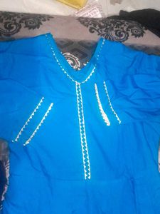 Blue Anarkali With White Butterfly Dupatta