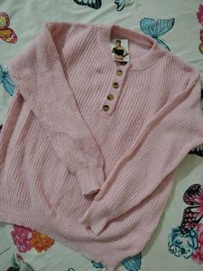 Pink Knit Button Sweater