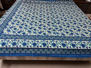 blue Floral Print double bed Bedsheet
