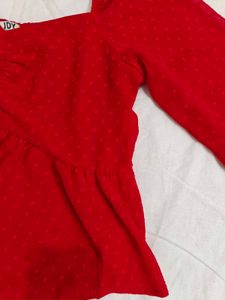 Red Sweetheart Neck Top For Women