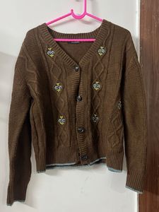 Floral Embroidered Knit Cardigan