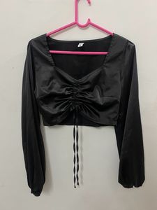 Marzeni black front tie Satin top