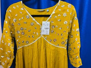 Mustard Yellow Embroidered Kurta