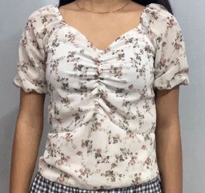 Floral Puff Sleeve Crop Top