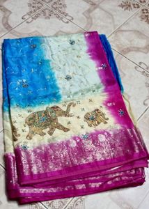 Elegant Elephant Print Saree