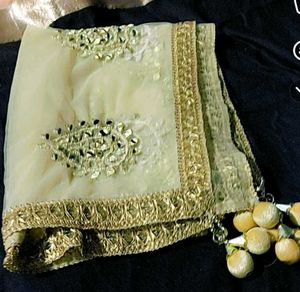 Embroidered Golden Party Wear  Dupatta