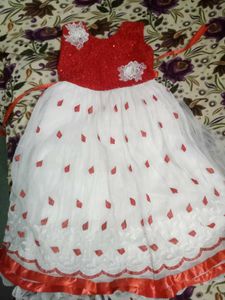 Girls Red &amp; White Sequin Party Dress