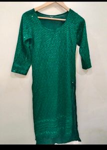Deep Green Sequins Embellished Chickenkaari Kurta